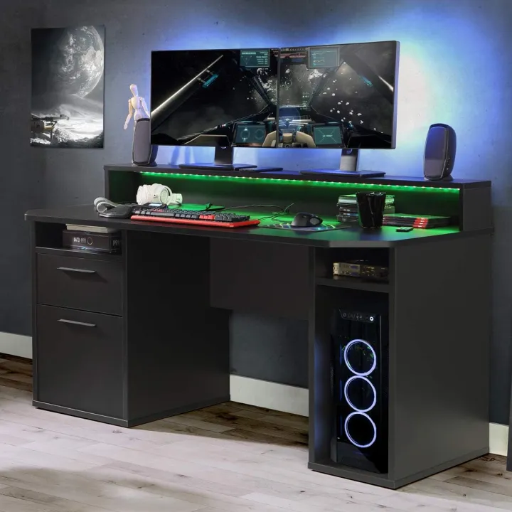 Gaming%20Desk%20With%20LED%20Lights%2048%20inch%20x%2024%20inch%20x%2030%20inch%20Computer%20Desk%20Workstation%20For%20Large%20PC%20Home%20Office%20Desk%20Perfect%20Black%20Desk%20With%20Drawers%20&%20Storage%20(Customised)%20-%20Image%202