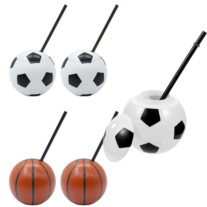 10cm Football Shaped Cups with Straws and Lids Reusable Plastic Soccer Cups Bulk Baby Shower Kids Birthday Theme Party Supplies
