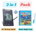 Best Gift to your kid Magic Water Book and LCD Writing Tablet Set Reusable Magic Water book with Magic Pen Painting Board for Children Education Drawing Pad (Random Design &Colors) include  4 pages in magic water book. 