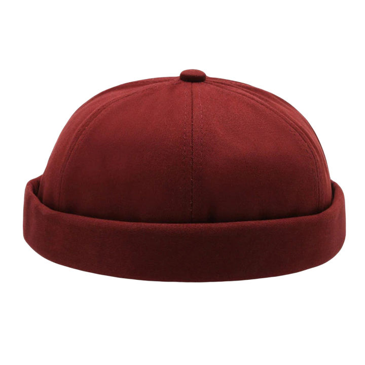 Unisex Casual Docker Hats Solid Color Trend Yuppies Hats Skull Shape Cap Beanie Worker Vintage Rolled Cuff Harbour Hat Retro Brimless Hat Adjustable Buckle Cap