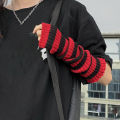 Arm Sleeves Stretchy Knitted Arm Sleeves with Thumbhole Design Red-black Striped Half Finger Arm Gloves for Cosplay Halloween Costume Women's Elbow Length Arm Warmer. 