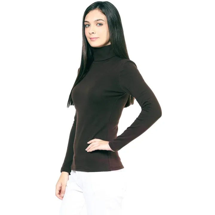 Women Ladies Premium High Neck Full Sleeve Stretchable Ribbed Cotton Lycra T Shirt Tops Sweatshirt Winter Warm Black Free Size Every Fitter InnerWear Daraz.pk