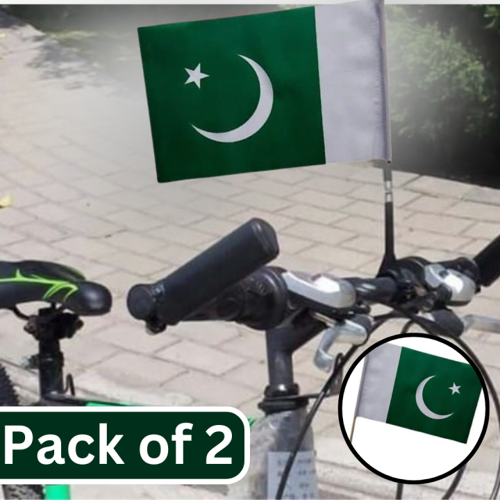 Pair of 2 Pakistani Flag for Cycle - Pakistan Cycle Handle Flag with Screw - 14 August Bike Flag - Independence Day Decor