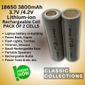 18650 3800mAh Rechargeable Cell Lithium-ion Battery 3.7V for Power Bank, LED Torch Pack of Two. 