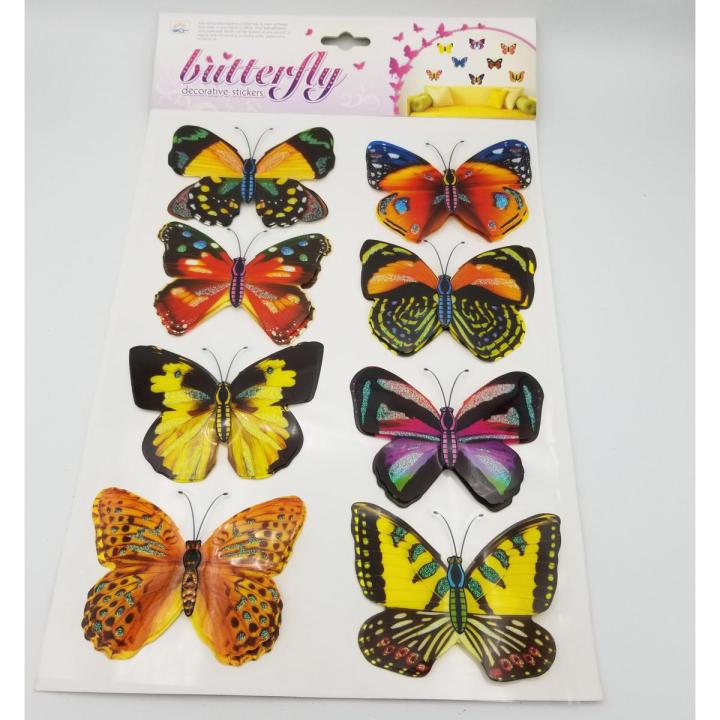 BUTTERFLY DECORATIVE STICKERS ( PACK OF 8 BUTTERFLY STICKERS )