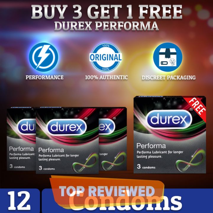 Pack Of 4 : Durex performa 3's Condoms Lubricated (12 condoms inside)