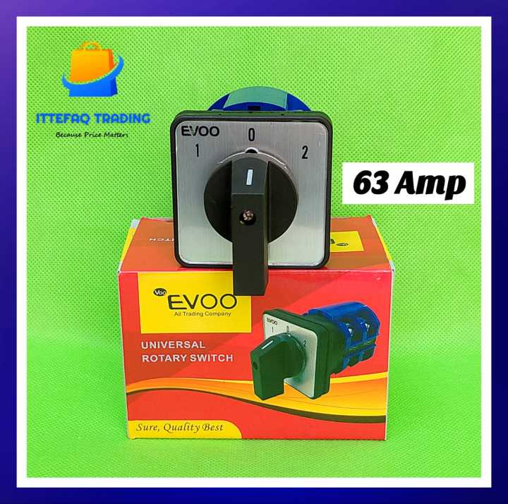 EVOO Change Over Switch 63Amp 2 Pole Heavy Duty- Rotary Changeover Switch High Quality