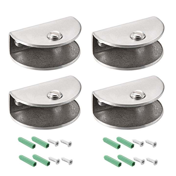4 PCS D Shaped Stainless Steel Glass Shelf Brackets With Screws,Semicircle Adjustable Stainless Steel Glass Cabinet Clips 2 Sizes Available (6-10mm),(8-12mm).