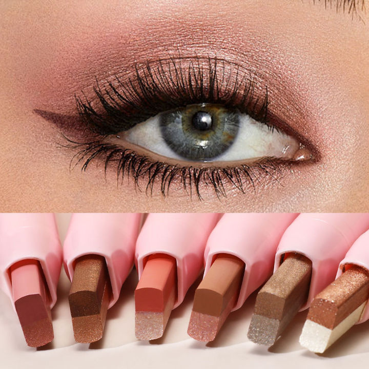 2 in 1 Pearly Eyeshadow Stick & Highlighter Pen | Waterproof Two-Color Metallic Glitter Eyeshadow | Long-Lasting Silkworm Eyeshadow & Eyeliner Stick | Lazy Makeup Cosmetic for Eyes | Waterproof, Durable,  Easy-to-Use Makeup Solution for Quick Glam Looks