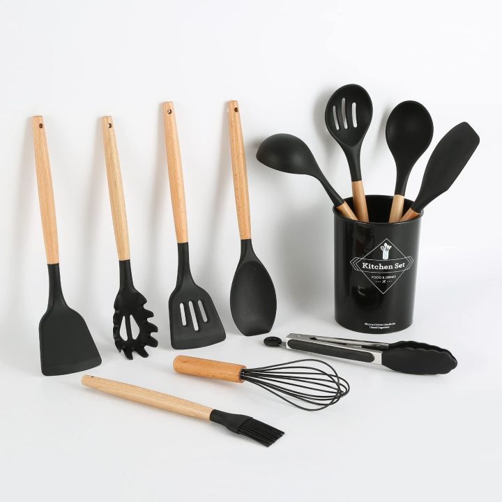 12%20PCS%20Kitchen%20Silicone%20Spatula%20Utensil%20Set,Safe%20Silicone%20Cooking%20Utensils%20Set%20For%20Home%20or%20Picnic,Wooden%20Handle%20Protects%20Hands%20-%20Image%203