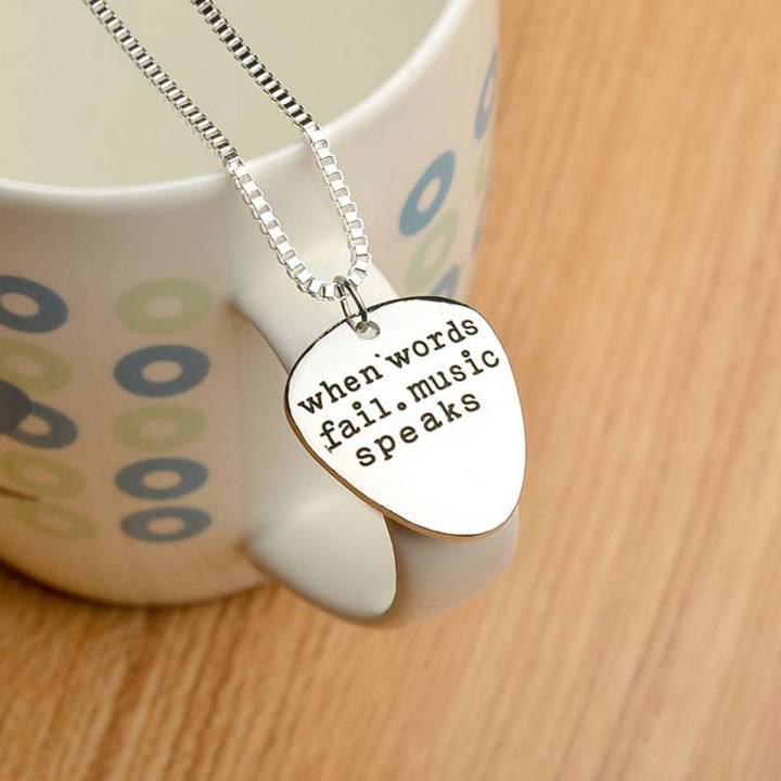 Men Women When Words Fail Music Speaks Guitar Pick Pendant Necklace Jewelry