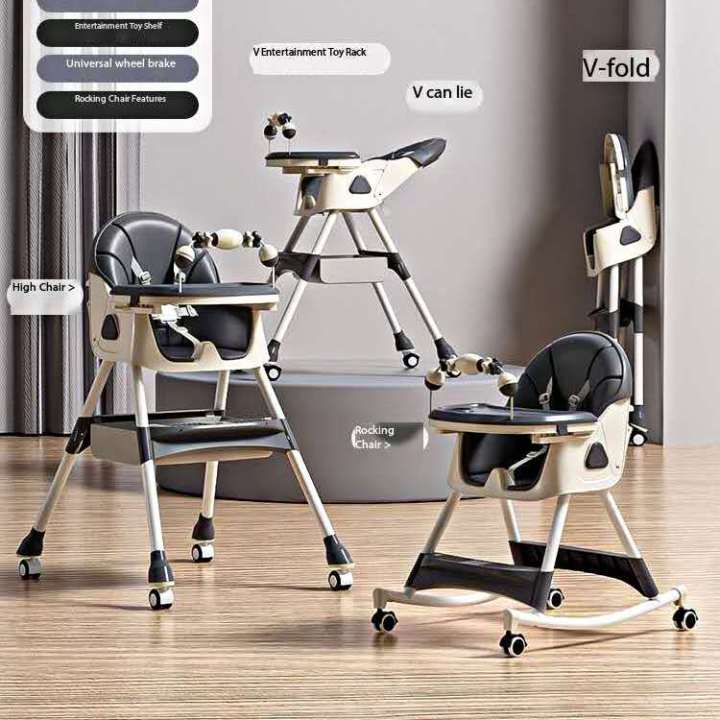 5 in 1 Baby Boy Girl Recline Foldable Dining  Rocking High Chair With Rattles Imported