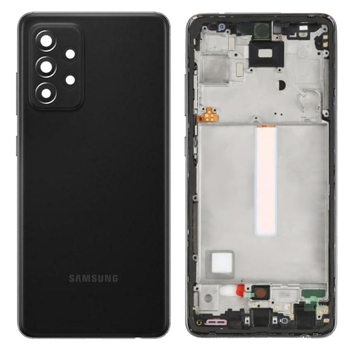 Samsung Galaxy A52 Middle Frame Housing With Side Button and Camera Lens Complete Body Casing Replacement For Galaxy A52 - Black