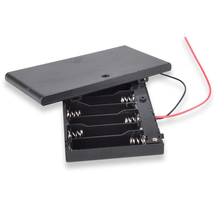 FolioGadgets 12V AA Battery Pack with Leads, 8 x 1.5v AA Battery Case Holder, Battery Storage Box with ON/Off Switch 6inch Bare Wire Leads