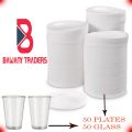 DISPOSABLE GLASS AND DISPOSABLE PLATES 50 PCS EACH BUNDLE OFFER - COMBO. 