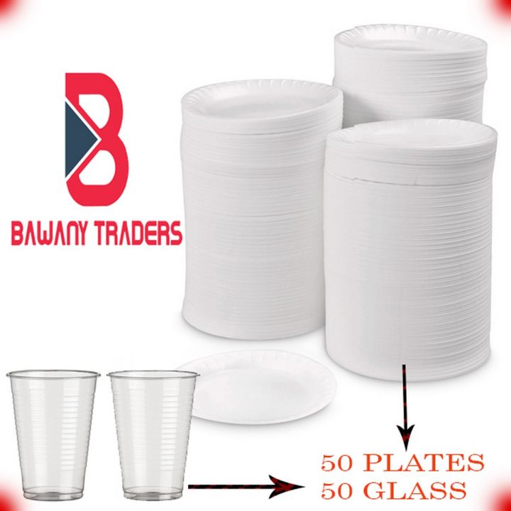 DISPOSABLE GLASS AND DISPOSABLE PLATES 50 PCS EACH BUNDLE OFFER - COMBO