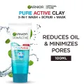 Garnier Skin Active Pure Active 3-in-1 Wash + Scrub +Mask, For Oily Skin, 100ml - Dissolve Dirt and Impurities. 