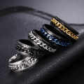 Silver Polishing Hip Hop Punk Spinning Rotatable With Chain Funky Hippy Stainless Steel Finger Rings Men Jewelry for Man. 