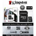 Kingston 16GB,32 GB,64 GB,128GB microSD Canvas Select Memory Card - Class 10 100MB Read Speed - 5 Years Warranty. 