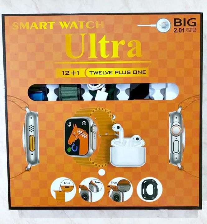 12 + 1 Ultra Smart Watch with Airbuds - 2.09 Infinite Display - 49MM Dial Size - Bluetooth Calling - Crown Working - Most Latest Model