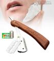 Wooden Handle Shaving Razor Product Straight Cut Throat Razor with Stylish Leather Pouch. 