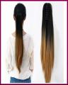 Clip-In Hair Extension Two Tone Ponytail Dip Dye Ombre Synthetic Hair Black Light Brown. 