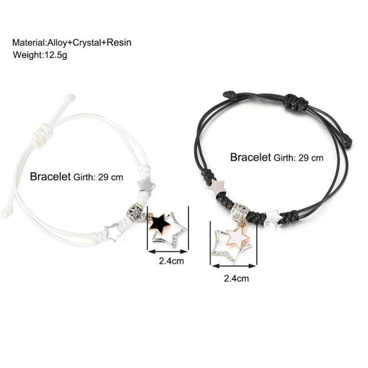 17KM Couple Star Pendant Bracelets for Women Girls Black And White Adjustable Knit Bracelet New Fashion Jewelry Trendy Party