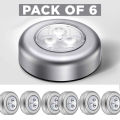 PACK OF 6--Mini Wireless 3 LED Light Push Touch Lamp Kitchen Cabinet Closet Night Wall Tap Light Led tap touch light Stick-on Push Button Touch Lights 3 LED Push Touch Lamp Wardrobe Light Kitchen Cabinet Closet Night Wall Light Operates. 