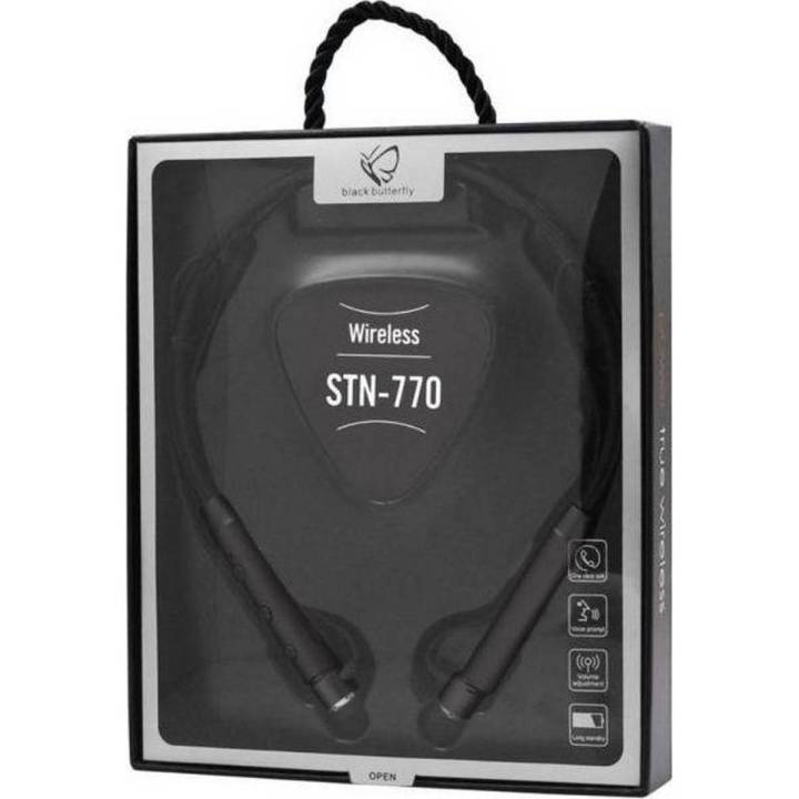 Magnet Metal Neckband STN-770 Bluetooth Headset Compatible with All Smartphones (BLACK)