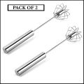 Pack Of 2 Stainless Steel Hand Pressure Rotating Semi-Automatic Mixer Coffee Milk Mixing Tools. 