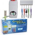 Toothpaste Dispenser With 5 Brush Holder Wall Mounted Automatic Hands Free Toothpaste Dispenser. 