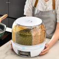 Cereal Rice Bucket Dispenser 6 Grid 360° Rotating Waterproof And Moisture-Proof Rice Storage Box For Kitchen, White. 