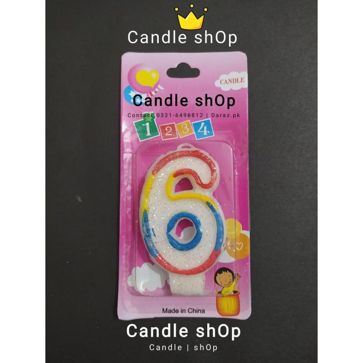 Rainbow Color Outline Number 6 Birthday Candle Birthday Cake Decors Party Candle shOp