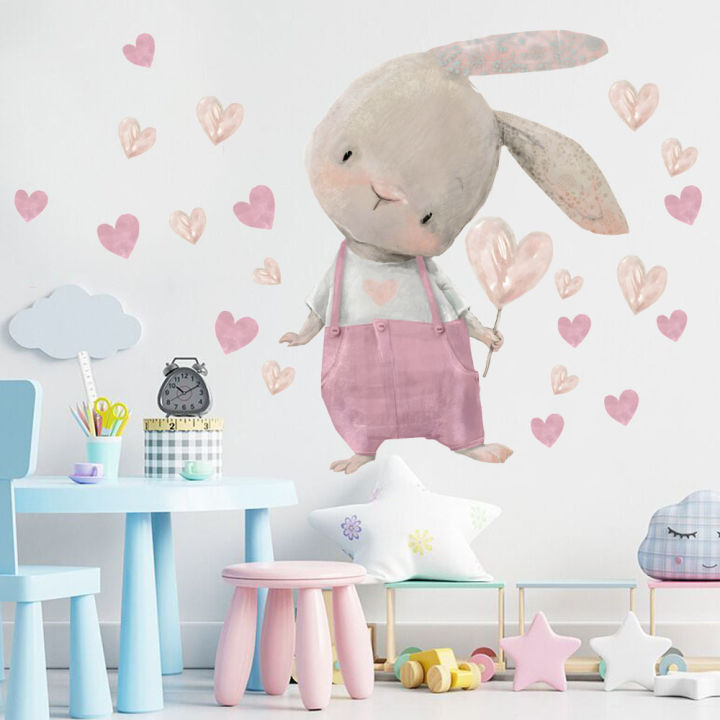 60×40Cm Cute Pink Rabbit Love Balloon Wall Stickers Poster Art Car Decal Kids Room Decoration Favors Wallpaper 1Pcs