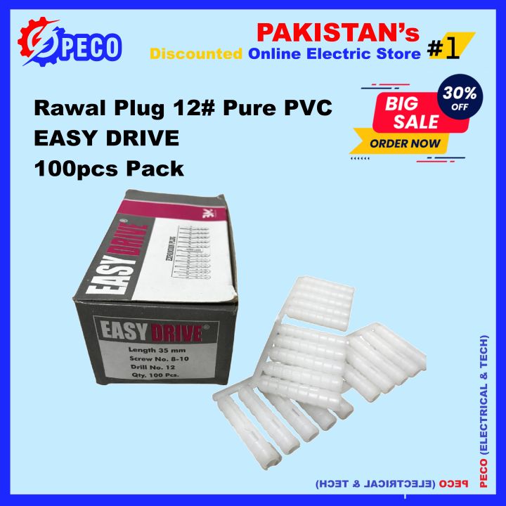 White Color Plastic Rawal Plug 12# Pure PVC EASY DRIVE 100pcs Pack