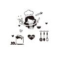 Creative Cartoon Happy Girl Chef Sticker Black PVC Loves Cooking Wall Sticker Non-toxic Cute Kitchen Decal Home Decor. 