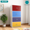 BS-004 - MDF Lasani Modern White Closed Colorful Book Shelf Storage Rack Living Room Shelves Books Furniture Children Side Board Bedroom Study Magazine Organizer - Red, Blue, Purple & Yellow. 