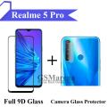 Realme_5 Pro Full Black 9D Tempered Glass Edge to Edge Full Glue Screen Protector + Back Camera 9H Gorilla Flexible Protector For Realme5 Pro. 