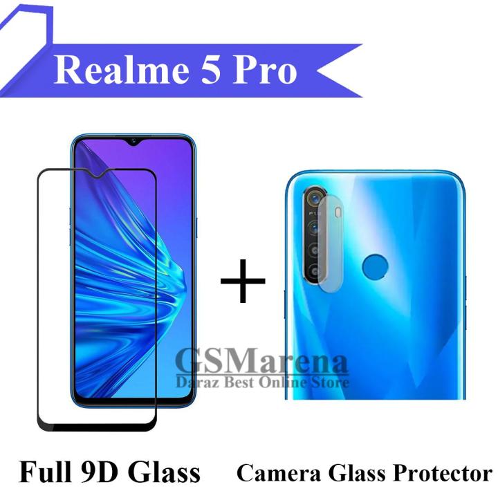 Realme_5 Pro Full Black 9D Tempered Glass Edge to Edge Full Glue Screen Protector + Back Camera 9H Gorilla Flexible Protector For Realme5 Pro