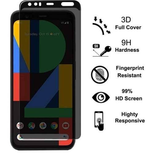 Google Pixel 4 (5.7inch) - Privacy Screen Protector, Tempered Glass Full Cover Anti-Spy 3D Edge Curved Glass