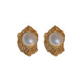 ES S Needle Mid-Ancient Pleated Flower Pearl Hearth-Shaped Earrings Retro Elegant High-Grade Ear Studs Niche Earrings Popular On Web Women. 