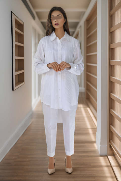 Saya Stitched 1 Piece Viscose Slub Shirt 1 Piece Shirt For Women and Girls Color White