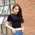 OIMG Small Half High Neck Short Sleeve Women'S Wear T-Shirt Clothes Tight And Thin Bottom Shirt Spring And Summer. 