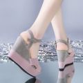 Women Ladies Mixed Colors Buckle Peep Toe Wedges Casual  platform wedge sandals fish mouth waterproof shoe. 