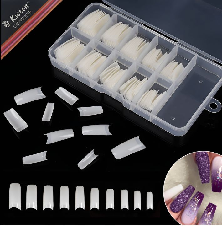 Kween 100Pcs/set Transparent Natural French Nail Art Half Cover False