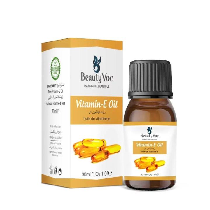 Beautyvoc - Vitamin E Oil 30 ml 100% Pure Natural Cold Pressed - Promotes Fair Complexion, Anti Aging, Wrinkles Free Skin, Scars Reduction, Sun Burn Relief, Wound Healing, Anti Dandruff, Shiny and Healthy Hair