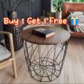 Large METAL WIRE REMOVABLE WOOD TOP FOLDABLE ROUND COFFEE SIDE TABLE STORAGE BASKET ONE PICE. 