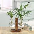 Hydroponic Plant Vases Vintage Flower Pot Transparent Vase Wooden Frame Glass Tabletop Plants Home Bonsai Decor Home Vase. 