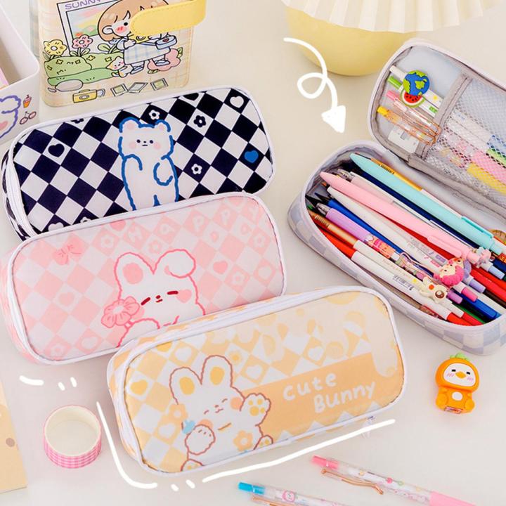 SF Checkerboard Pen Case Pencil Bag For Girls Pencil Pouch Korean Stationery School Student Stationery Storage Bag