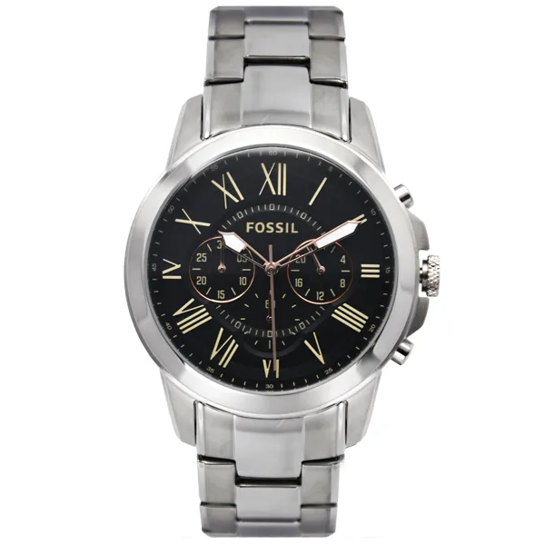 Fossil Grant Black Dial Chronograph Silver Stainless Steel Watch For Men FS 4994 Daraz.pk